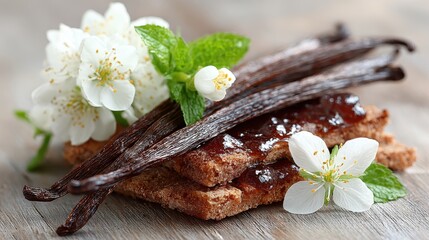 Vanilla Beans with Jasmine Flowers and Toast with Jam