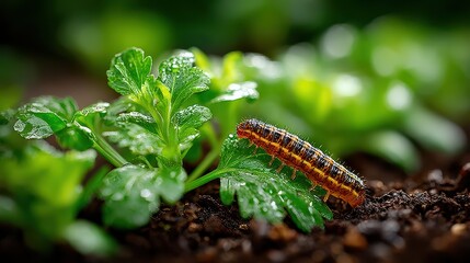 Caterpillar on Parsley in a Garden