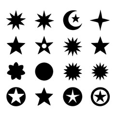 Sparkle and orbit logo icons in black silhouette style for futuristic branding, Transparent Background © FriskySloths