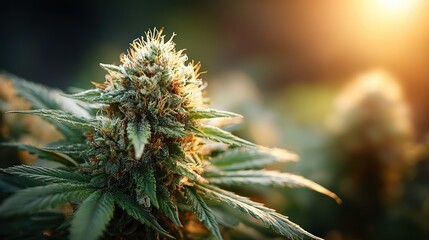 Cannabis Bud: Close-up of Mature Hemp Flower in Sunlight