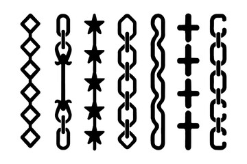 Black chain link icon set with various shapes and styles, Transparent Background