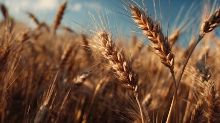 Fototapeta premium Wheat seeds blurred wheat field background