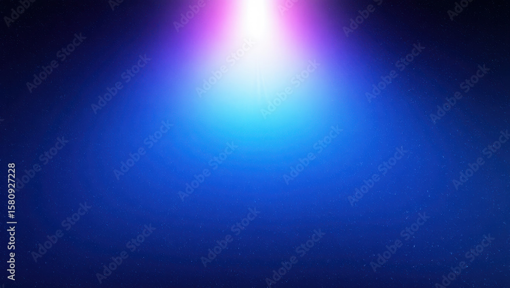 Poster abstract blue background with bright light emanating from the top center of the image space