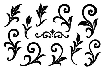 Hand-drawn fleur-de-lis symbol variations in black outline sketch style, Transparent Background