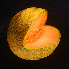 Cantaloupe Melone Viertel herausgeschnitten diagonal