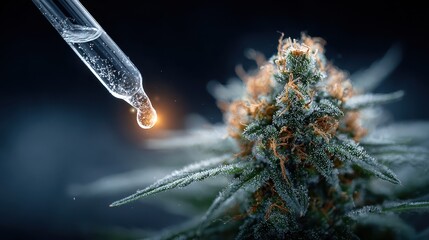 CBD Oil Dropping on Cannabis Bud - Alternative Medicine Concept
