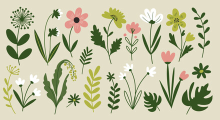 Charming floral illustrations in pastel tones adding a touch of whimsy to design projects