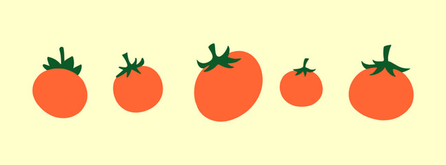 Flat design set of 5 orange fruits on a soft pastel yellow backdrop. Ideal for food visuals, vitamin C promos, and fresh organic illustrations.
