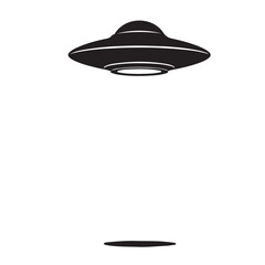 Black UFO vector illustration, flying saucer, spaceship, alien, science fiction, isolated on white background.