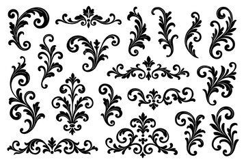 Hand-drawn fleur-de-lis symbol variations in black outline sketch style, Transparent Background