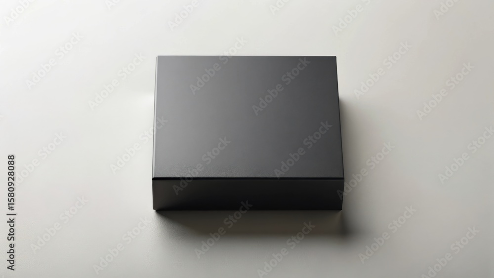 Aufkleber a simple black rectangular box on a light surface, ideal for product presentation or minimalist desi