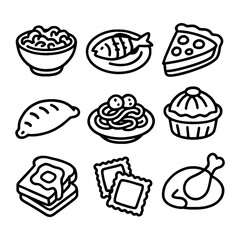 Hand-drawn dessert and pastry icon set including pie, donuts, and cupcakes, Transparent Background