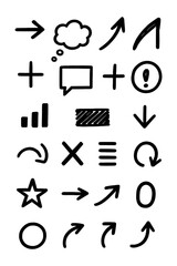 Hand-drawn doodle style arrows, shapes, and sketch symbols set, Transparent Background