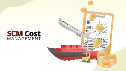SCM cost management concept. supply chain managemnt isometric 3d style vector illustration