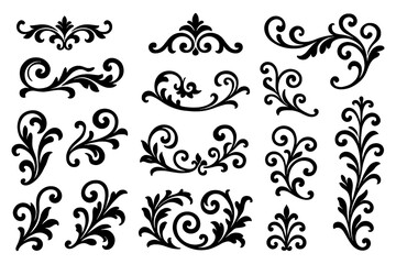Hand-drawn fleur-de-lis symbol variations in black outline sketch style, Transparent Background