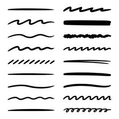 Hand-drawn underline and divider brush strokes set with various styles and textures, Transparent Background
