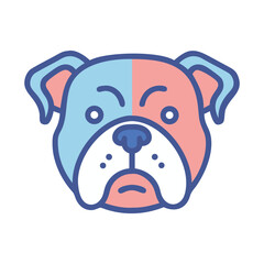 Half blue and half pink bulldog face shows a minimalistic, symmetrical design isolated