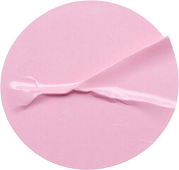 Blank pink round adhesive paper sticker label isolated on white background