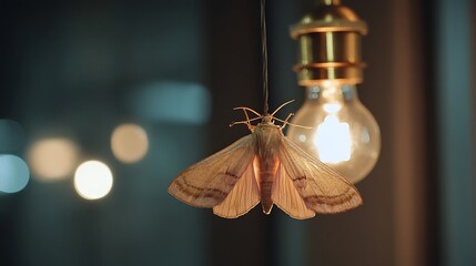 Moth Hanging From Lightbulb