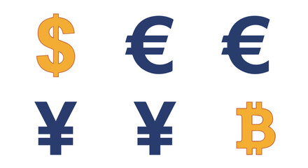 Obraz premium Currency symbol collection: dollar, euro, yen, yuan, and bitcoin icons design