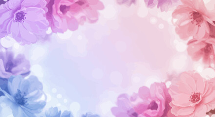 Fototapeta premium Pastel Floral Frame with Soft Bokeh Lights, Ideal for Delicate Backgrounds