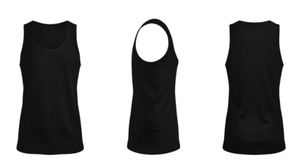 Black tank top in front and back view, mockup isolated on transparent background