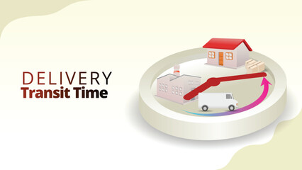 delivery transit time concept. The time required for delivery of goods from origin to destination. supply chain managemnt isometric 3d style vector illustration