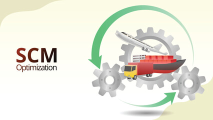 scm optimization concept. supply chain managemnt isometric 3d style vector illustration