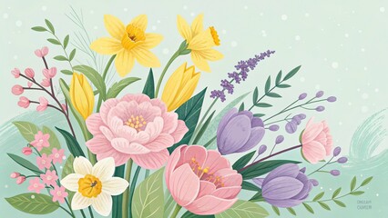Fototapeta premium Colorful Spring Floral Bouquet Illustration