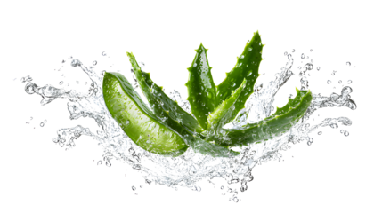 Alovera splashing in water isolated on a transparent  background