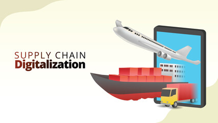 supply chain digitalization concept. supply chain managemnt isometric 3d style vector illustration