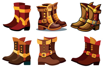 A Colorful Collection of Leather Boots with Buckles Decorative Elements Generative Ai