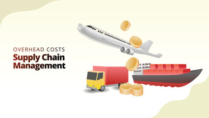 overhead costs at supply chain management concept. Indirect costs in supply chain operations.  supply chain managemnt isometric 3d style vector illustration