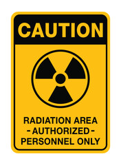 Caution: Radiation Area - Authorized Personnel Only vector illustration, Danger sign, Awareness sign, isolated on a white background