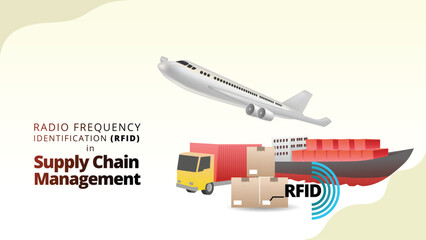RFID radio frequency identification in scm concept. supply chain managemnt isometric 3d style vector illustration