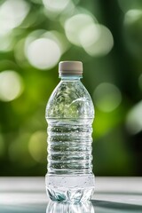 Water bottle with gray cap in sunlight.