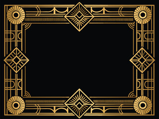 A stunning black and gold antique floral ornament design on a blank vintage photo frame, perfect for decorative retro art illustration