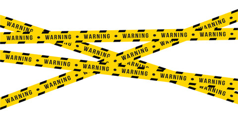 Caution tapes with yellow and black stripes isolated on a transparent background. Warning and Danger ribbons. Abstract stripes for police, accidents, construction. Seamless flat vector in eps 10.