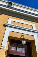 Detail of  facade of antique  house on historic center  of  Cambuy city, Minas Gerais state, Brazil