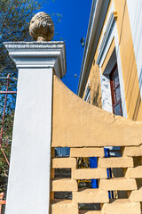 Detail of  facade of antique  house on historic center  of  Cambuy city, Minas Gerais state, Brazil