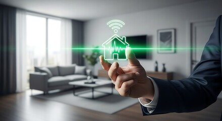 Businessman interacting with smart home hologram