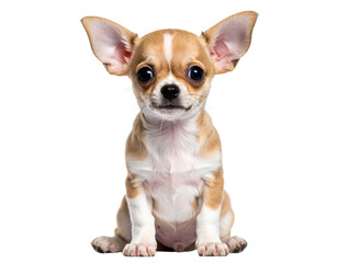 Obraz premium Tiny Chihuahua Puppy Sitting with Oversized Ears and Curious Expression, isolated on a transparent background.