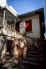Detail of  facade of antique  house on historic center  of  Cambuy city, Minas Gerais state, Brazil