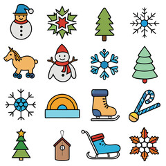 Winter Icon Set, Snow, Holiday, Weather & Christmas Line Icons in Minimal Style