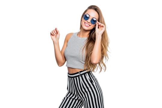 young beautiful smiling blond hipster female in trendy summer clothes isolated on white - Powered by Adobe