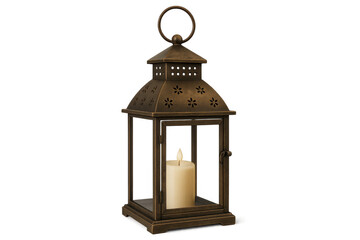 Fototapeta premium Rustic metal lantern housing a lit candle, set against a transparent background, evoking warmth and nostalgia