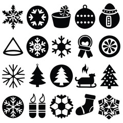 Winter Icon Set, Snow, Holiday, Weather & Christmas Line Icons in Minimal Style