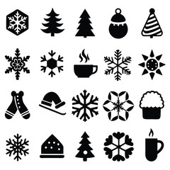 Winter Icon Set, Snow, Holiday, Weather & Christmas Line Icons in Minimal Style