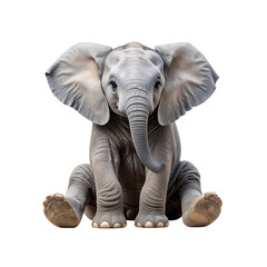Fototapeta premium Adorable Baby Elephant Cub Sitting, isolated on a transparent background