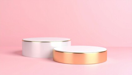 Minimal abstract scene with geometry object and round podium, gold texture on pink background, Architectural design with shade and shadow . 3D rendering.